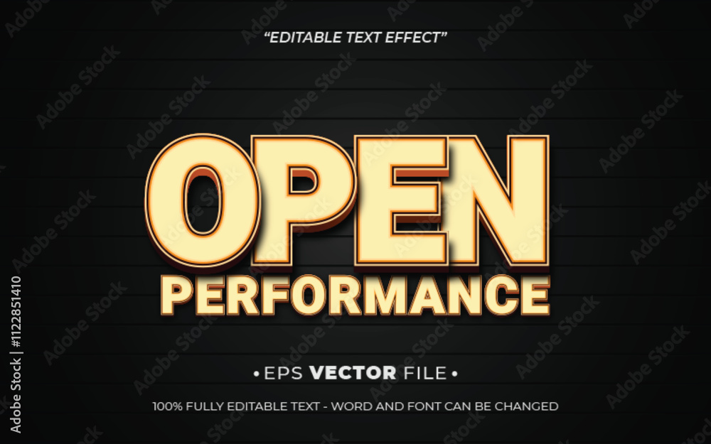 Poster open performance 3d text effect editable vector