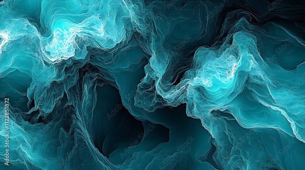 Fototapete captivating teal abstract art with complex swirling smoke patterns : generative ai
