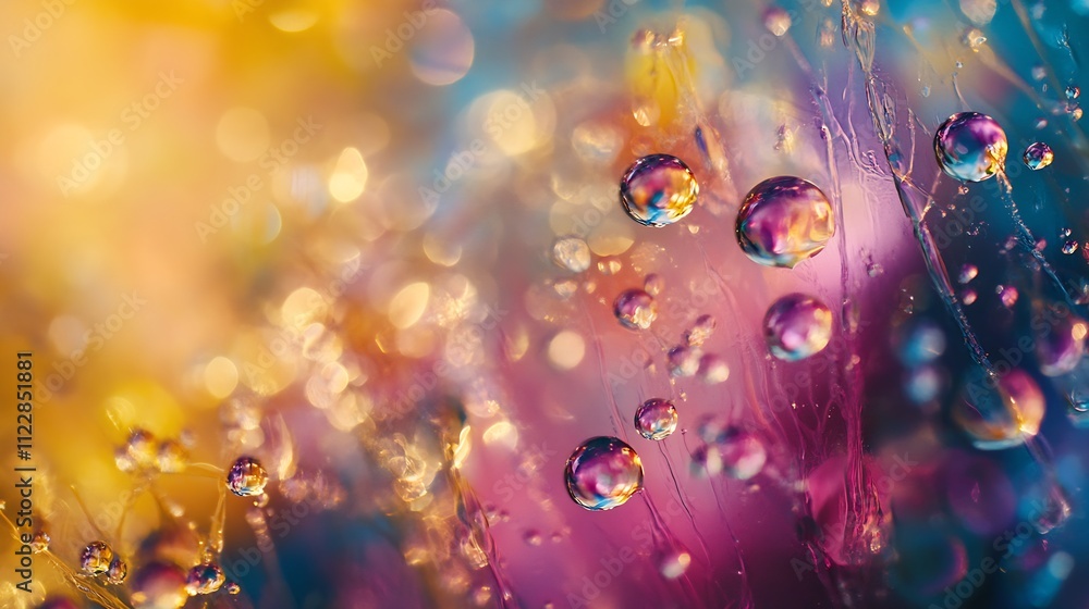 Leinwandbilder colorful water droplets on gradient background with bokeh effect : generative ai