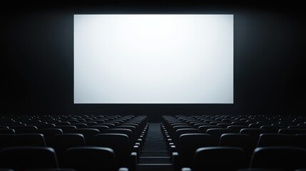 Obraz premium Black theater with empty seats and a blank screen ready for a cinematic presentation