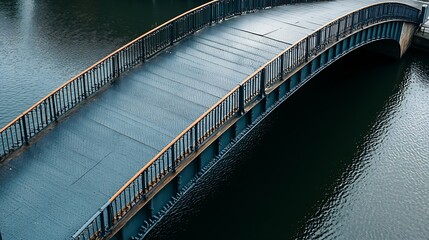 Naklejka premium Rustic Arch Bridge Over Calm River with Textured Metal Rails and Reflections : Generative AI
