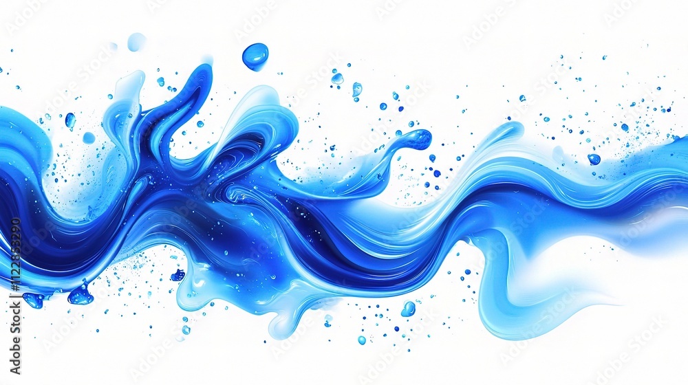 Poster fluid abstract design in blue with dynamic waves and soft textures