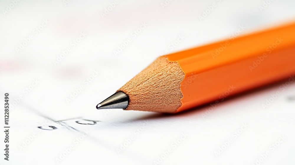 Poster closeup of an orange pencil with sharp point on white background : generative ai
