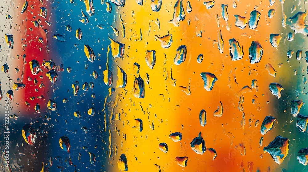 Poster colorful abstract background with rain droplets on glass creating a vibrant artistic effect : genera
