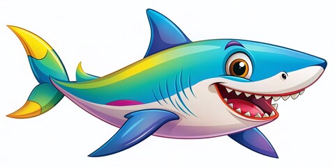 Obraz premium Colorful Illustration of a Funny Friendly Shark Perfect for Kids' Designs and Educational Materials, Ideal for T-Shirts, Stickers, and More Engaging Creative Projects