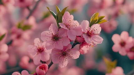 Obraz premium Beautiful Pink Cherry Blossoms on Branch in Springtime Garden : Generative AI