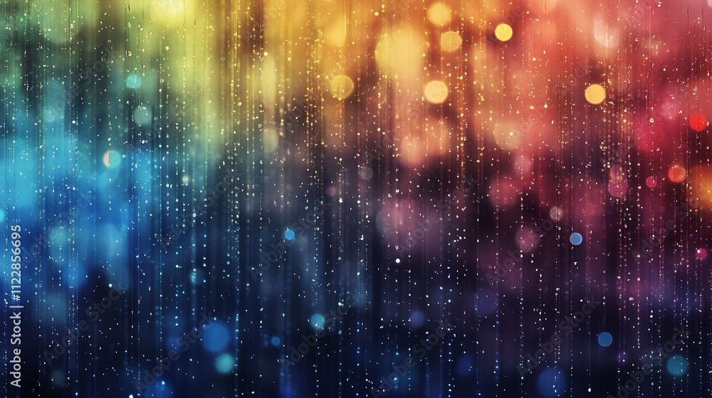 Poster colorful bokeh with falling rain creating dreamlike abstract scene : generative ai