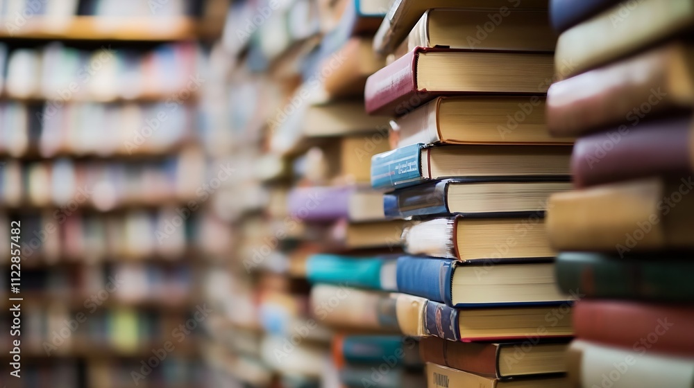 Aufkleber stacks of books in a cozy library representing knowledge and learning : generative ai