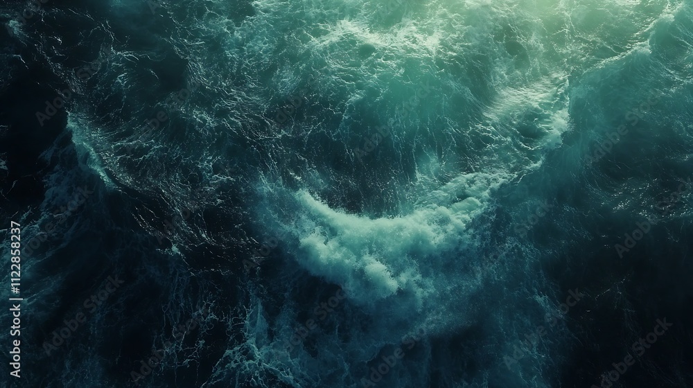 Poster dramatic dark ocean waves crashing with turbulent movement : generative ai