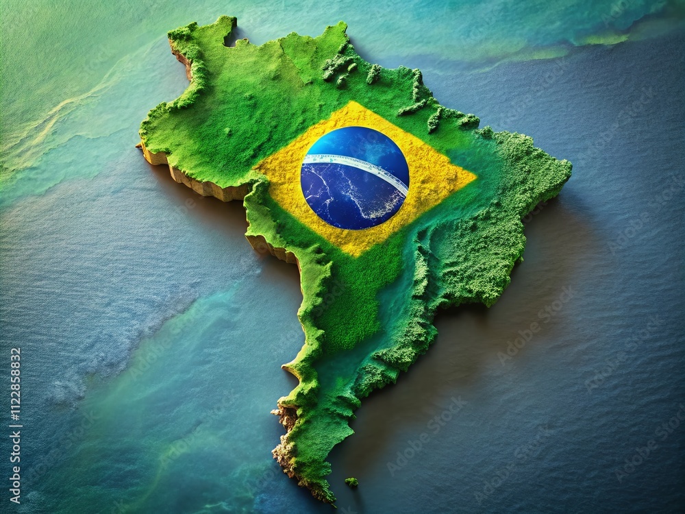 Poster conceptual animation of a colorful map design representing brazil, showcasing vibrant elements and g