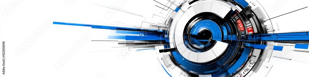 Aufkleber abstract digital artwork featuring dynamic blue and black circular patterns with radial lines and ge