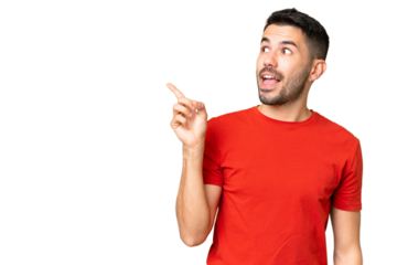 Young handsome caucasian man over isolated chroma key background intending to realizes the solution while lifting a finger up