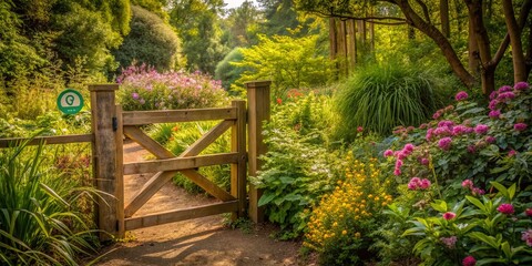 Conceptual Photography of a Conservation Area - A "Please Do Not Enter" Sign on a Rustic Wooden Gate Surrounded by Lush Greenery and Natural Beauty Representing Environmental Protection