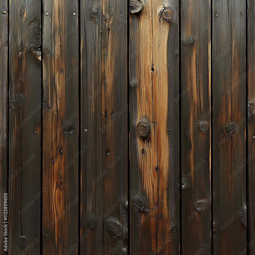 Poster dark brown wooden planks with textured surface create rustic feel. natural grain and knots add chara
