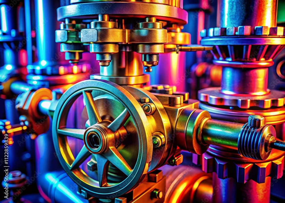 Poster conceptual photography of a valve mechanism in abstract art style, highlighting fluid dynamics and i