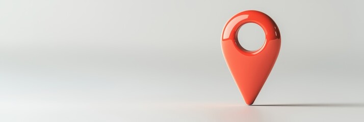 Fototapeta premium Glossy red location marker stands out against a minimalist white background