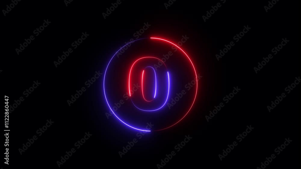 Poster 5 to 0 second modern digital countdown timer neon light style. neon glowing countdown numbers 5 to 0