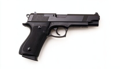 Handgun displayed on a plain white background in side view showing details and design