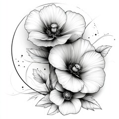 Fototapeta premium Elegant Monochrome Poppy Flower Illustration