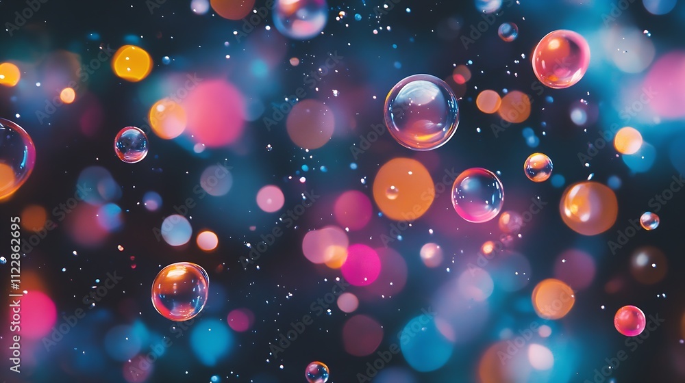 Poster vibrant abstract light bokeh with colorful floating bubbles for festive and creative backgrounds : g