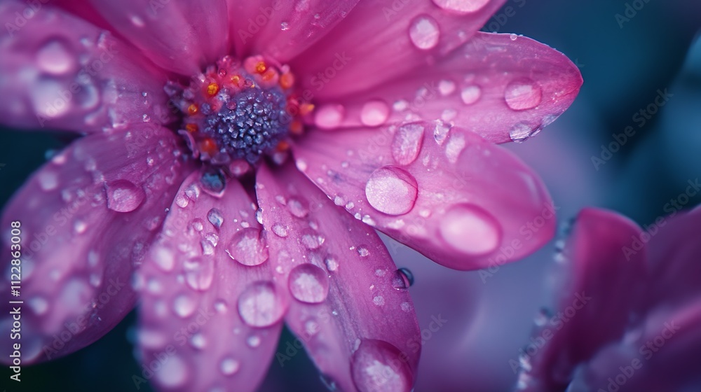 Poster closeup of pink flowers with sparkling raindrops creating a dreamlike effect : generative ai