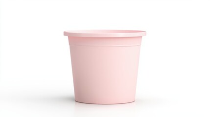 Simple plastic bucket in soft pink color isolated against a white background for versatile use