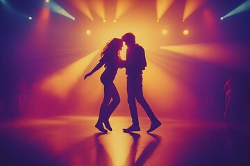 Couple learning salsa dance in studio