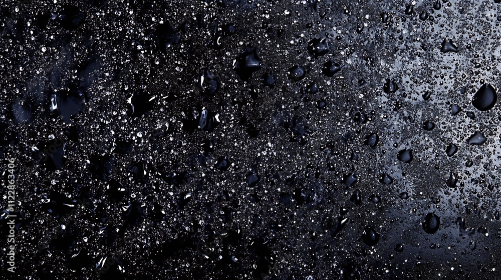 Poster Dark and Moody Wet Surface with Raindrops Creating Texture and Contrast : Generative AI