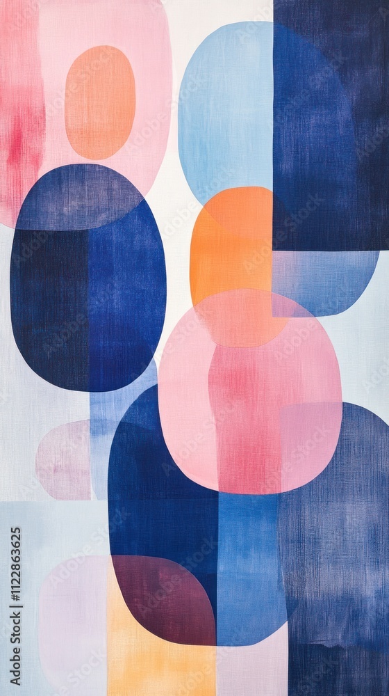 Poster abstract composition featuring colorful overlapping shapes in various hues.