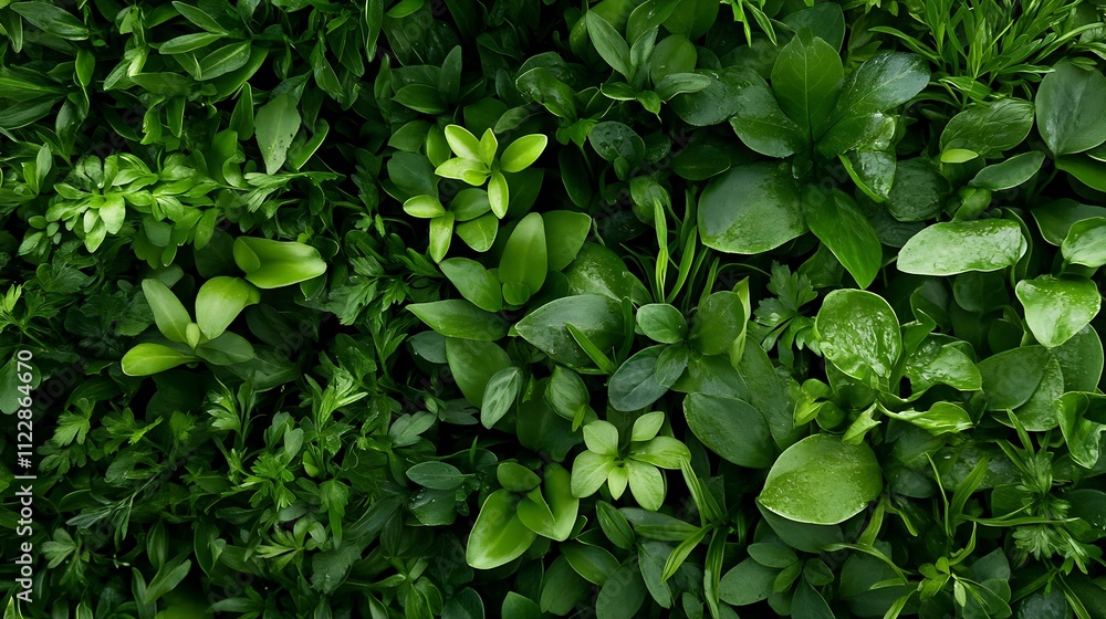 Aufkleber dense green foliage of diverse leaves creating a fresh lush botanical texture : generative ai