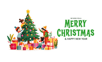 Merry Christmas and New Year PSD design, holiday poster banner download Facebook Instagram post