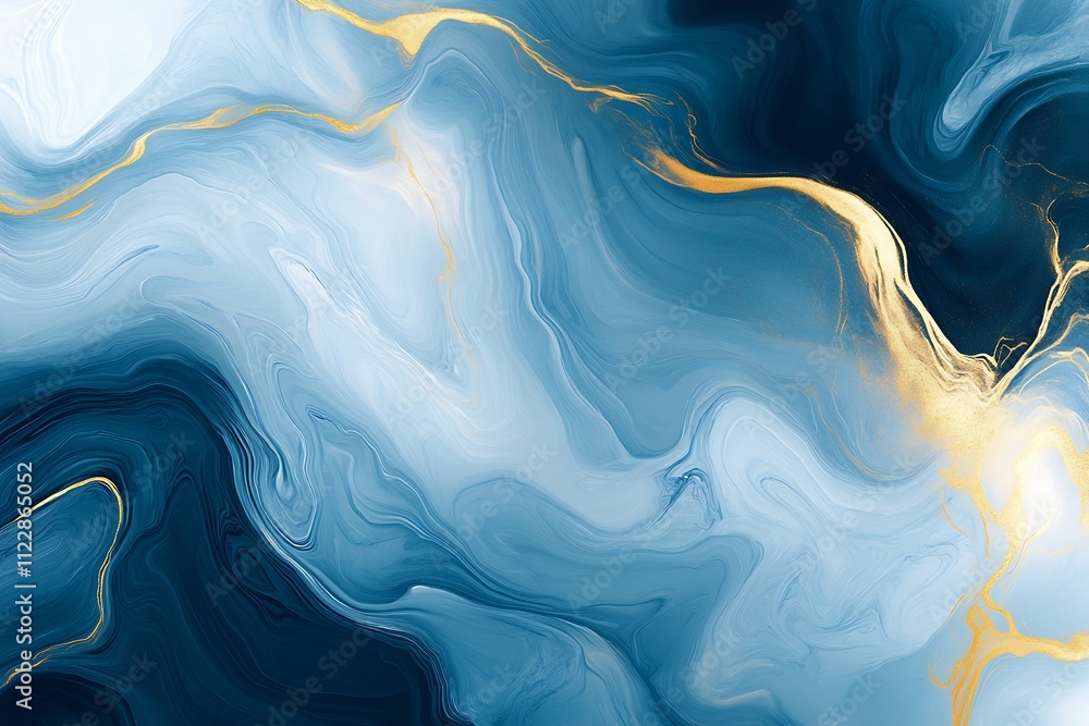 Aufkleber abstract fluid marble swirls in blue and gold with artistic flow and stunning visual appeal : genera