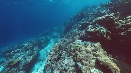 Fototapeta premium Expansive Underwater Coral Reef Landscapes in Crystal Clear Blue Ocean Depths : Generative AI