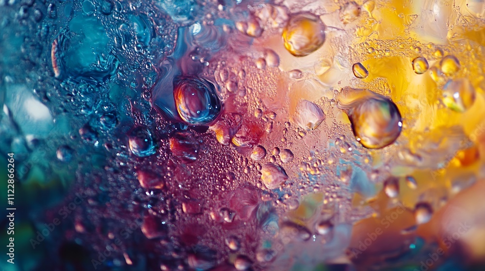 Poster vibrant abstract texture with blues reds and yellows in macro photography : generative ai