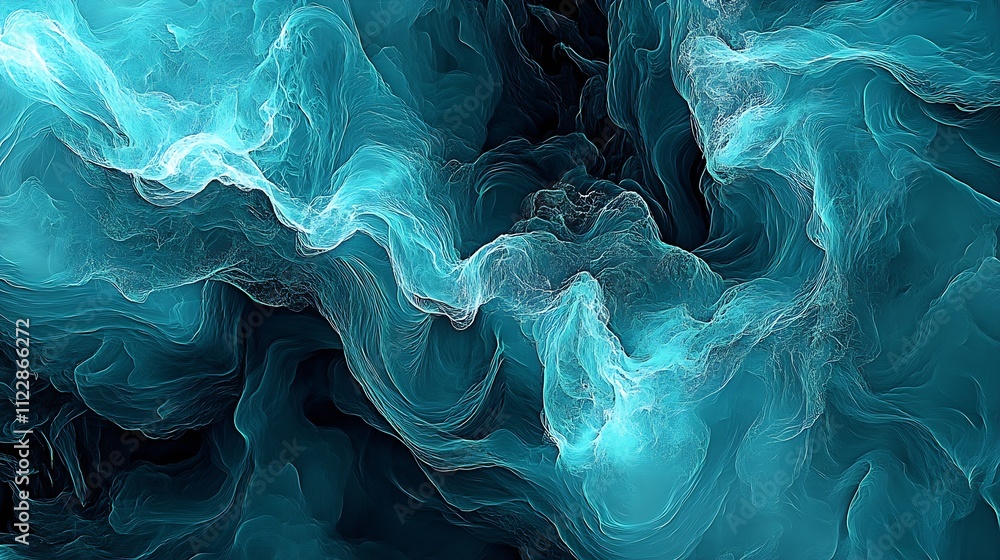 Poster abstract blue energy waves flowing through dark liquid vortex art : generative ai