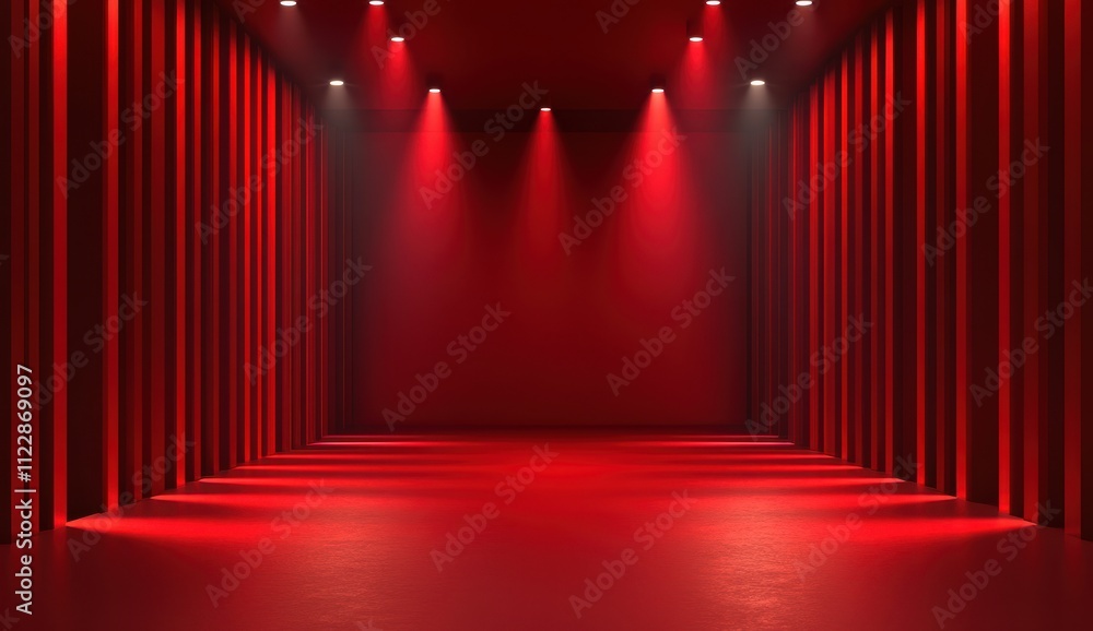 Aufkleber empty dark studio room with red lighting and dramatic spotlight effect creating a mysterious atmosph