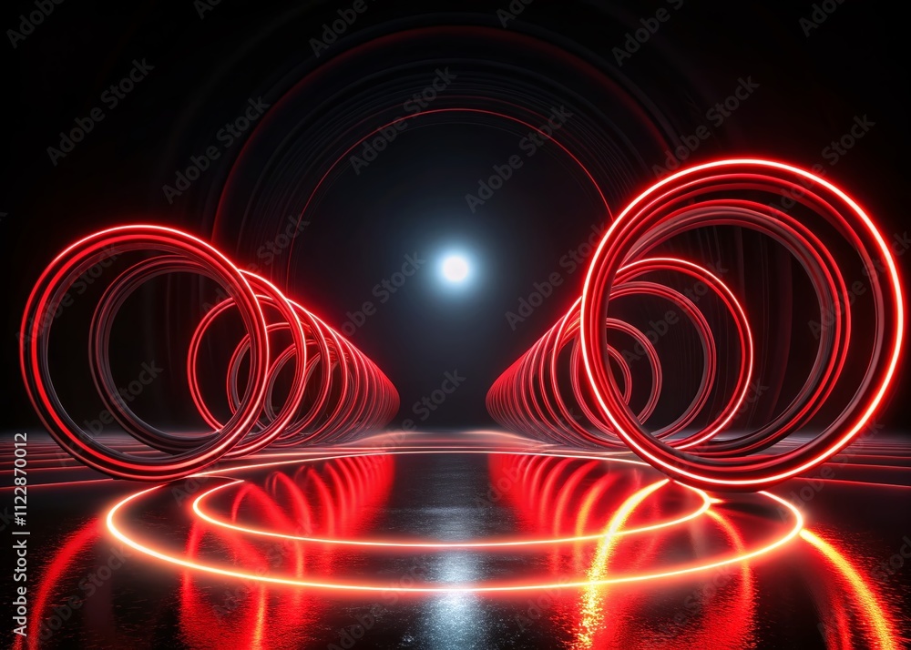 Poster creative ring circle animation video effect with dynamic red lines on a striking black background fo