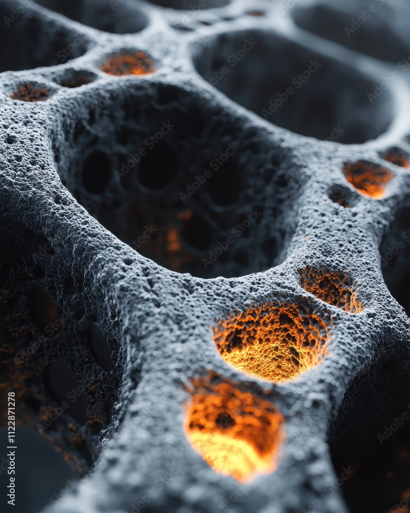 Poster abstract macro view of intricate texture with glowing cavities