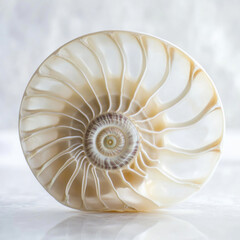 Obraz premium close up of beautiful seashell showcasing intricate spiral patterns and smooth textures, evoking sense of calm and natural beauty