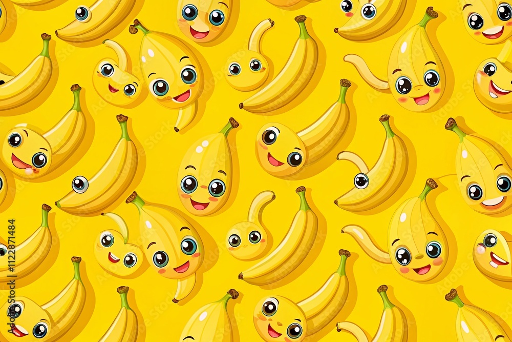 Poster cute cartoon bananas in a low light setting, creating a playful and whimsical atmosphere for fun and