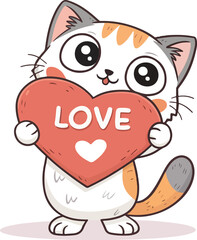 Obraz premium Cute Cat With Love Heart Cartoon Vector
