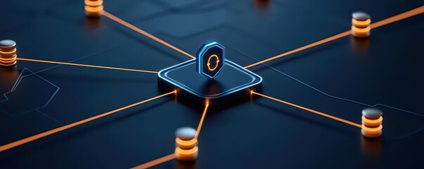 Person s digital identity monitored by glowing data lines connected to government symbols, symbolizing authority and law enforcement