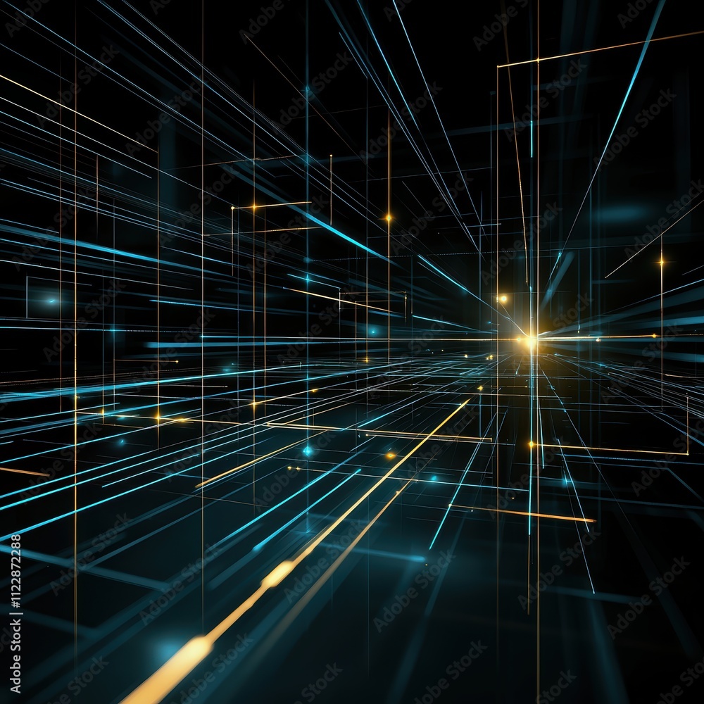 Poster dynamic abstract lines and light in a futuristic digital space