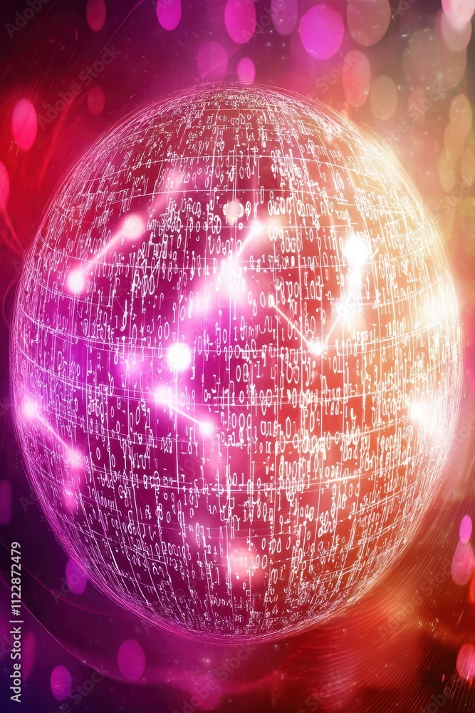 Poster abstract digital globe with binary code and colorful lights