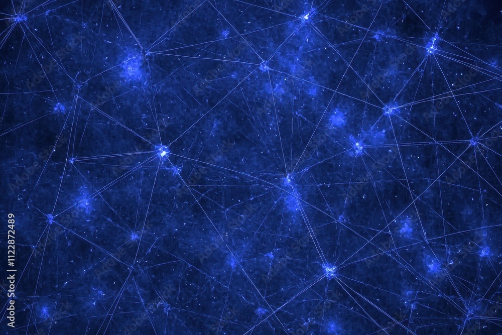 Poster abstract network design with blue lines and dots on dark background