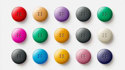 Fototapeta premium Colorful buttons arranged in grid on white background create vibrant and playful display. These buttons showcase variety of colors, adding cheerful touch to any project