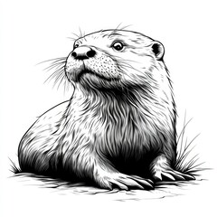 Obraz premium Majestic River Otter A Black and White Ink Illustration