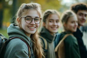Obraz premium Group of young friendly friends at outdoors