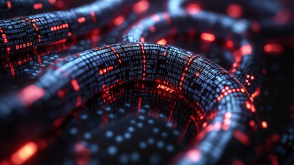 Abstract digital art representing interconnected chains in a diagonal pattern symbolizing blockchain technology decentralization and security against chaos featuring dynamic geometric visuals