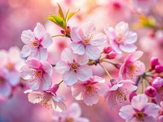 Fototapeta premium Delicate Cherry Blossom Petals on Soft Pink Background, Capturing the Essence of Spring's Beauty in a Vibrant and Inviting Food Photography Setting
